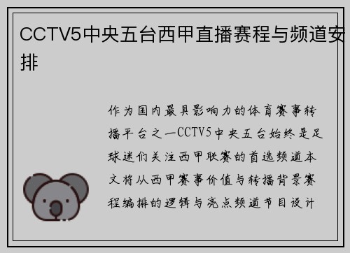 CCTV5中央五台西甲直播赛程与频道安排