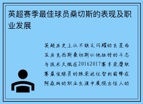 英超赛季最佳球员桑切斯的表现及职业发展