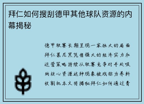 拜仁如何搜刮德甲其他球队资源的内幕揭秘
